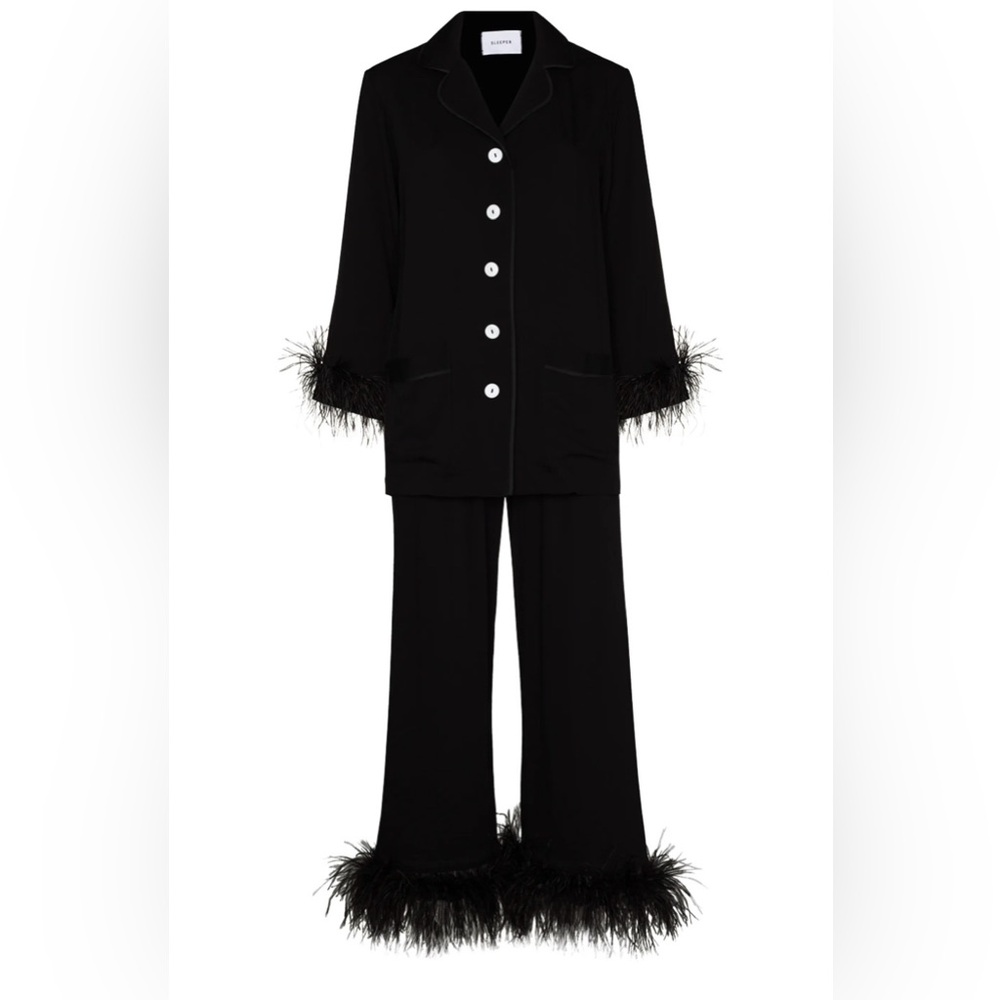 Sleeper Black Feather-Trim Pajama Set